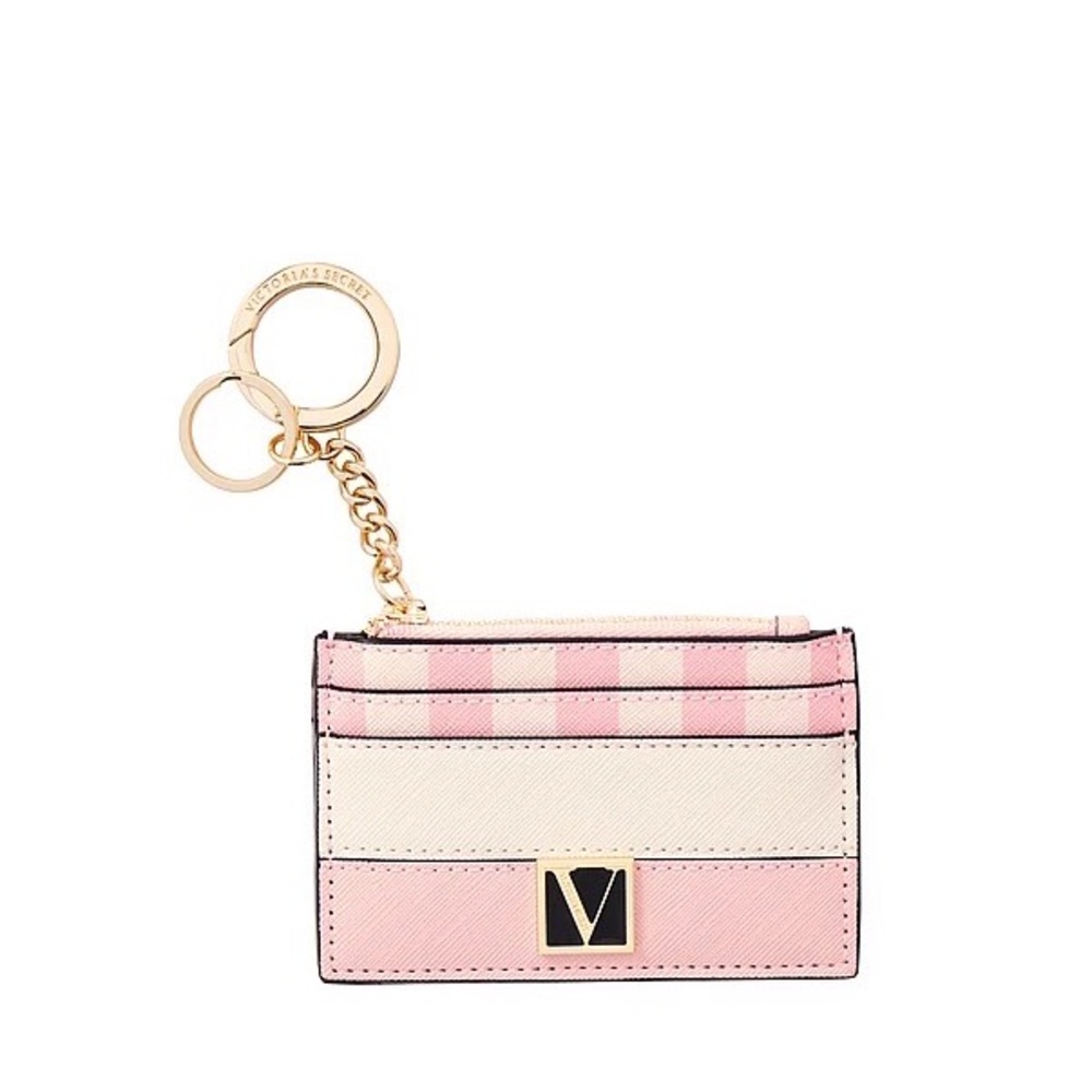 Victoria's Secret The Victoria Card Case Keychain Pink Stripe NEW